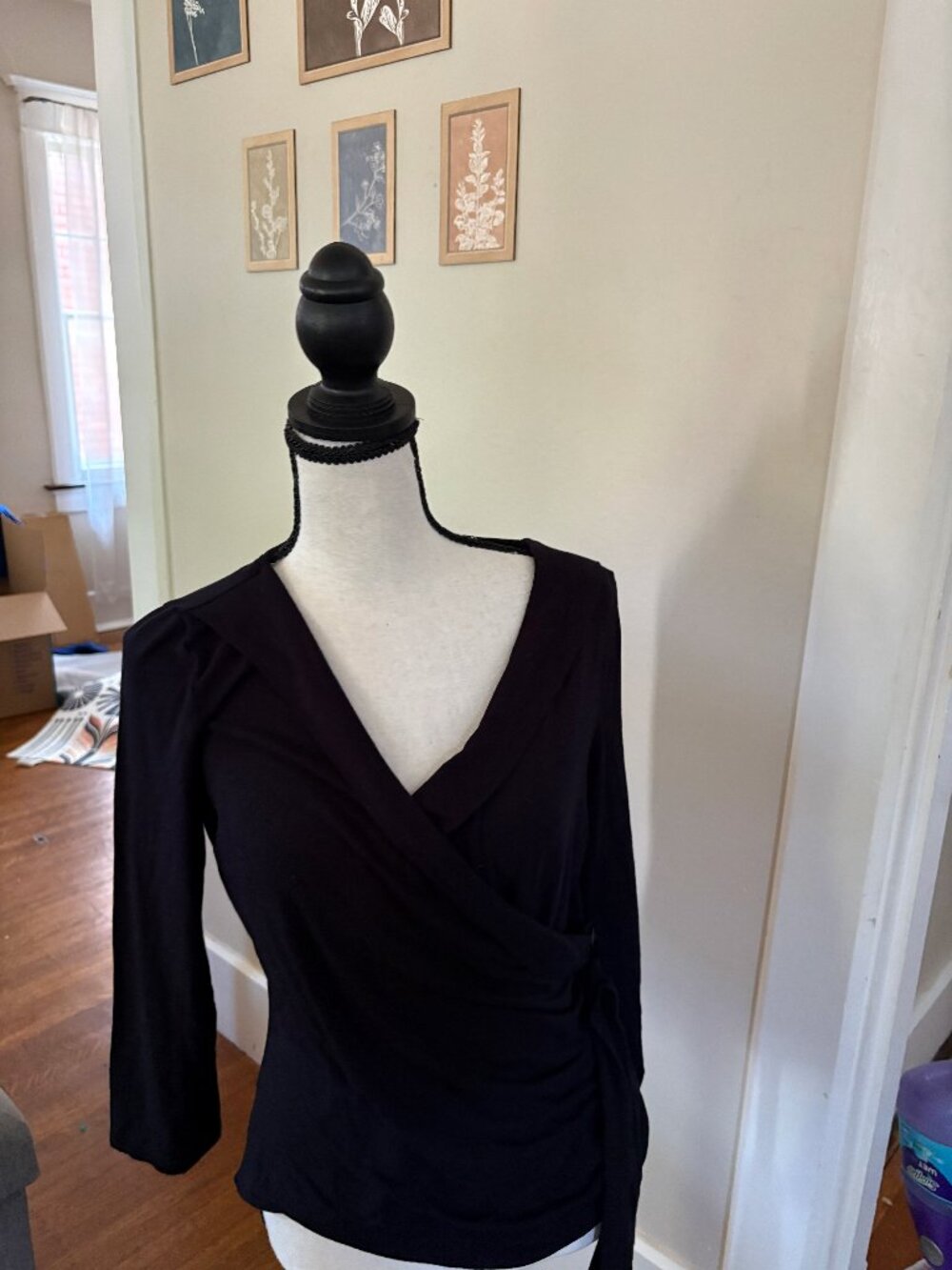 CAbi Faux Wrap Knit Top with buttons– Size Large